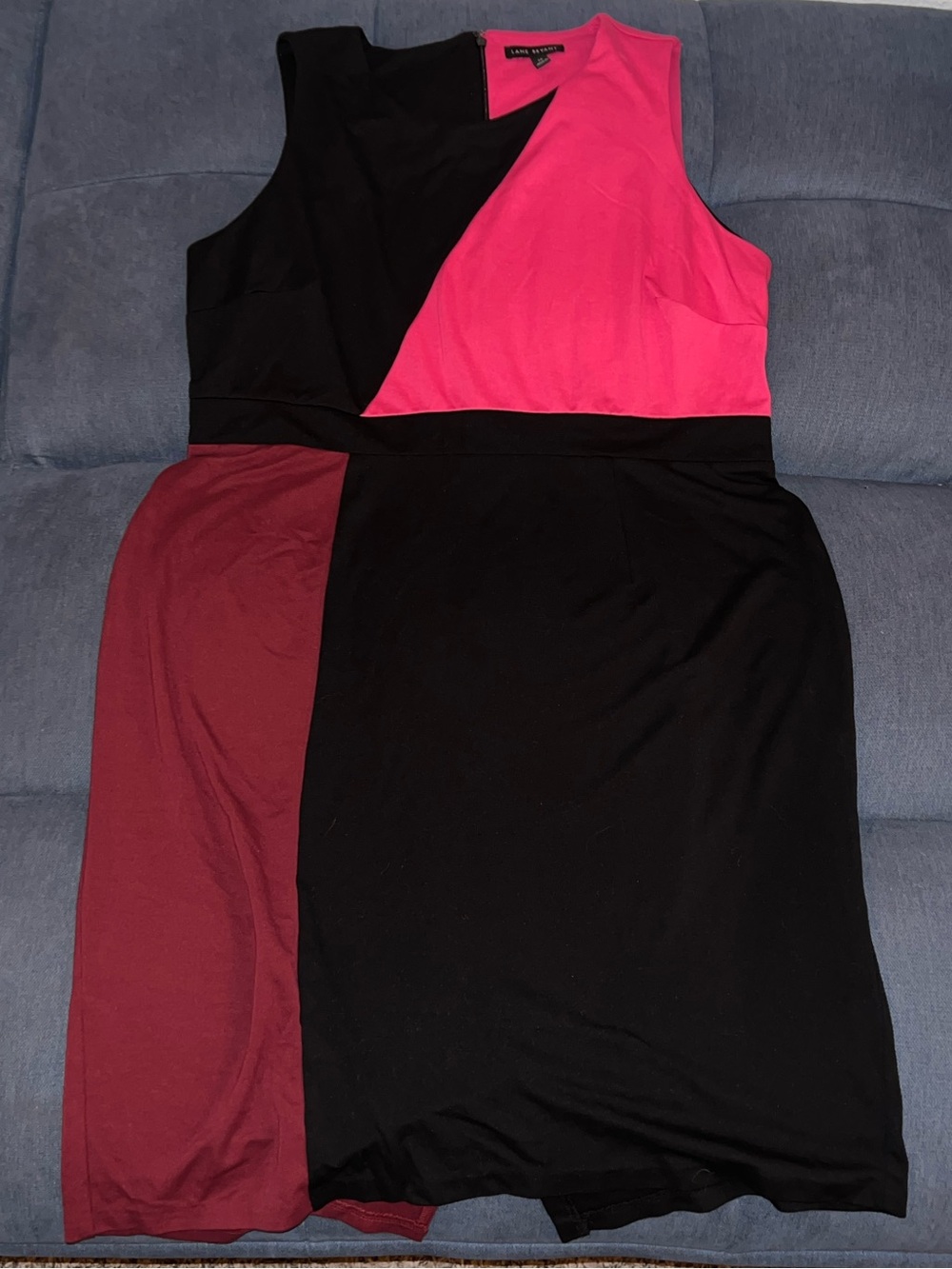 Lane Bryant Colorblock Midi Dress in Hot Pink, Black & Burgundy
